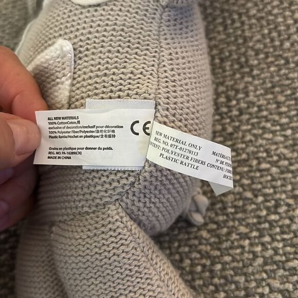 Living Textiles Theodore Elephant Grey Knitted Toy Rattle - Picture 3 of 5